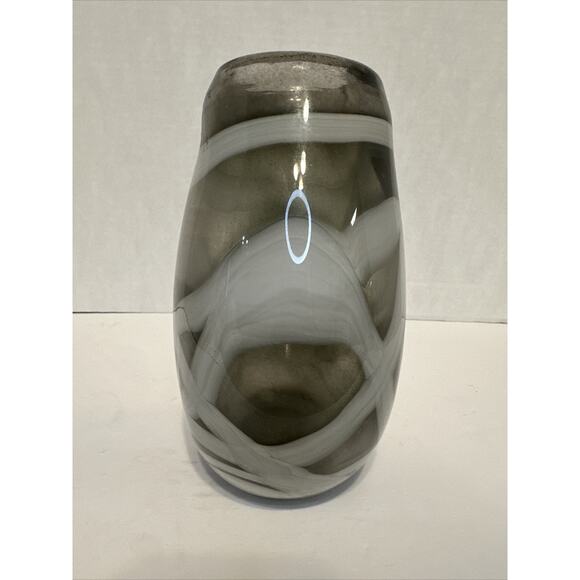 Vintage Murano Art Glass Vase 8" Smoky Gray White Swirl Hand Blown - Picture 2 of 6